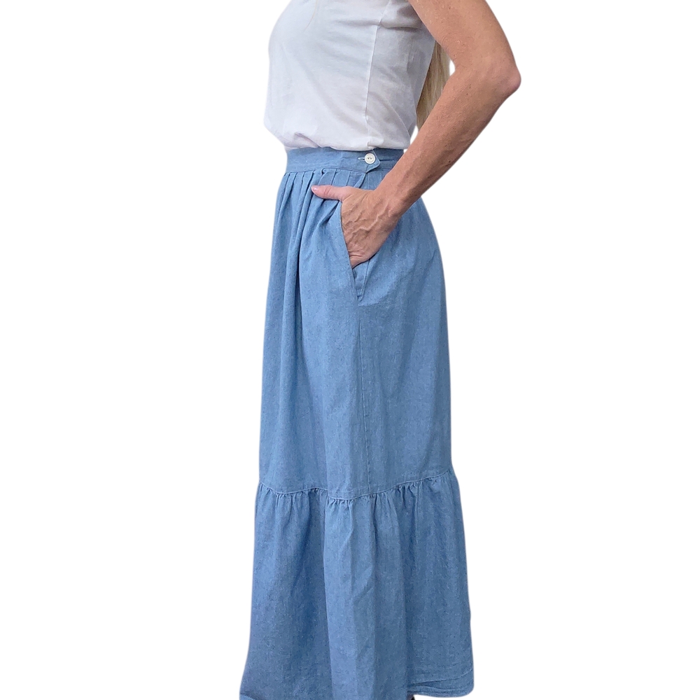 Not For Sale! Vintage 90s Ralph Lauren Country Denim Maxi Skirt Cotton Prairie 6 - Picture 3 of 10